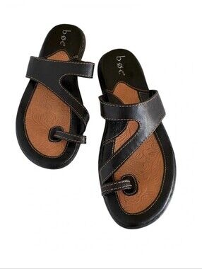 🖤b.o.c. Women's Black Leather Cross-Strap Sandals w/ Toe Ring